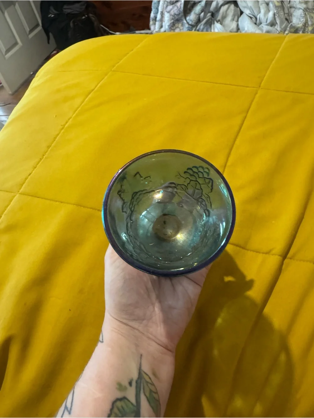 Blue Iridescent Glass Compote Bowl - Home Accents